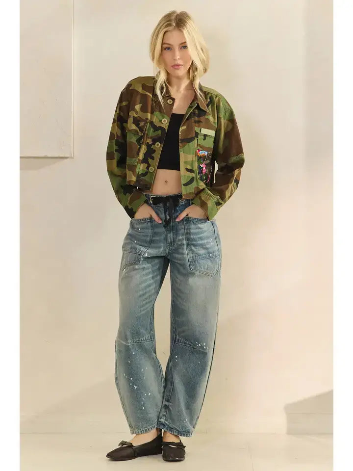 Camo Sequins Contrast Jacket