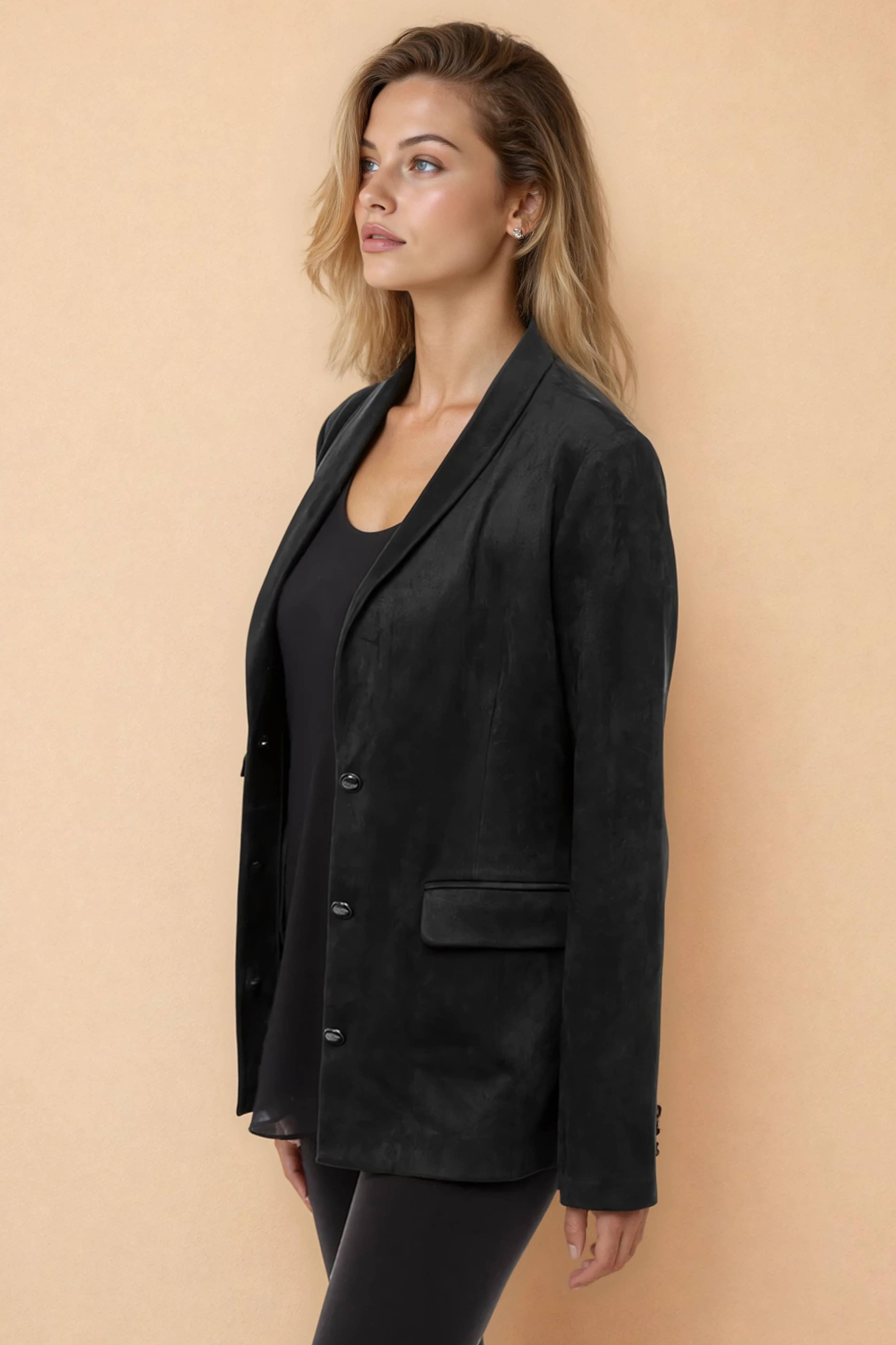 Deep Neck Faux Suede Blazer