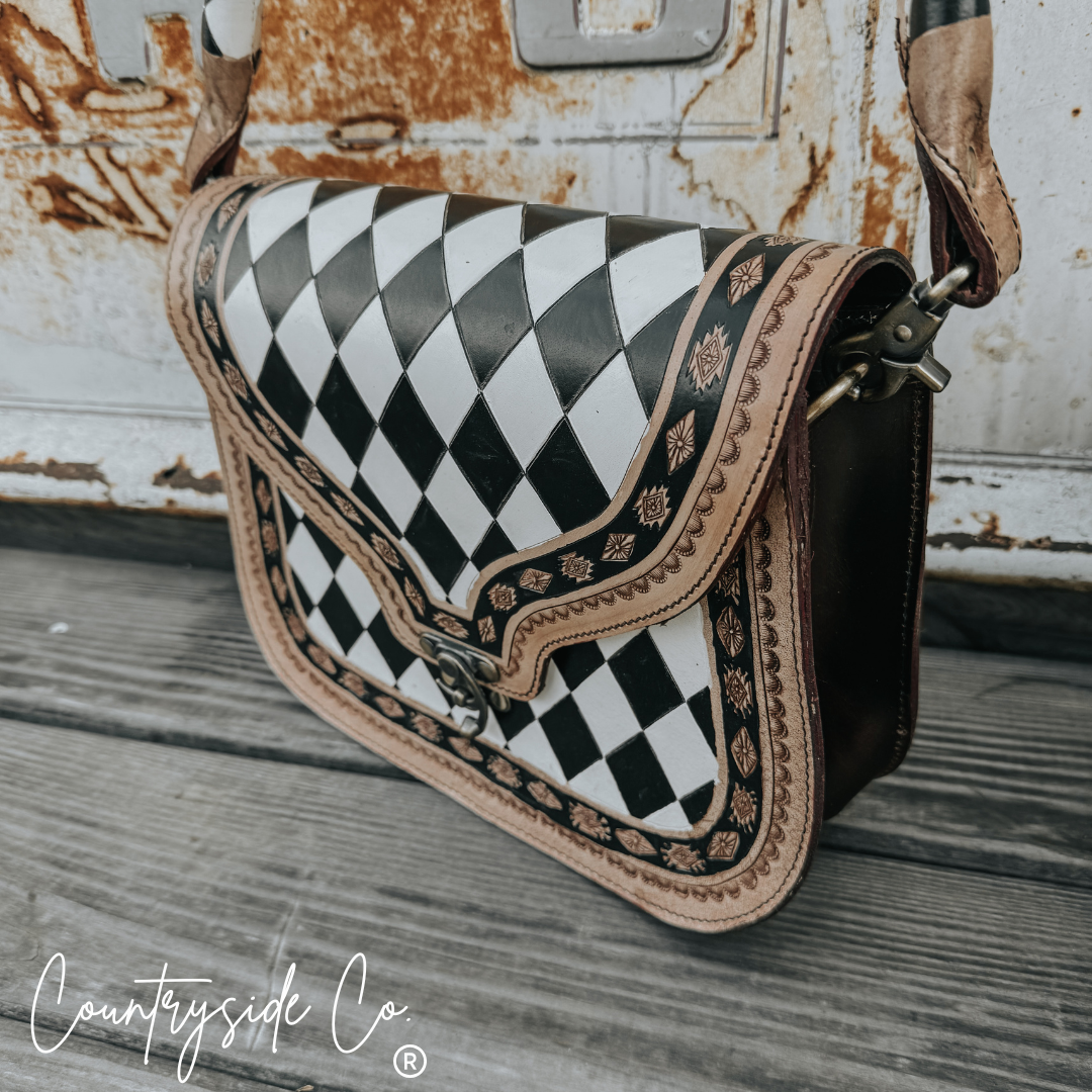 Zadie Tooled Leather Checkered Handbag