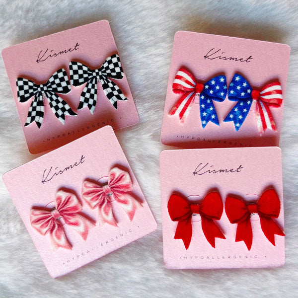 Patriotic Americana Bow Ribbon Studs