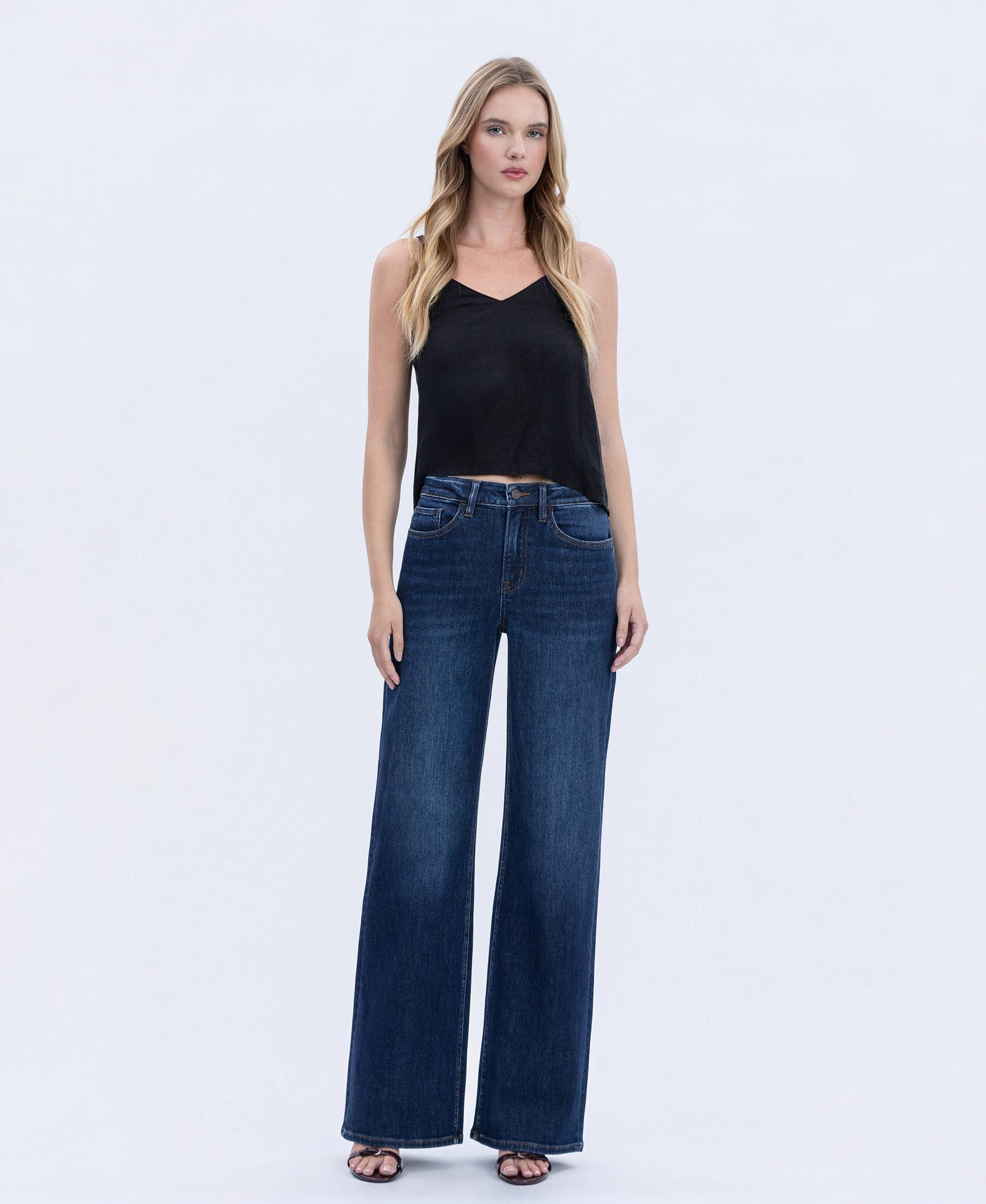 Vervet SUPER HIGH RISE FULL LENGTH DARK WASH WIDE JEANS