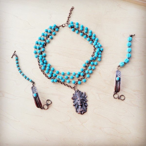 Blue Melon Turquoise Bracelet on Copper Feather