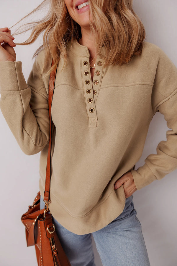 Grommet Detail V Neck Sweatshirt