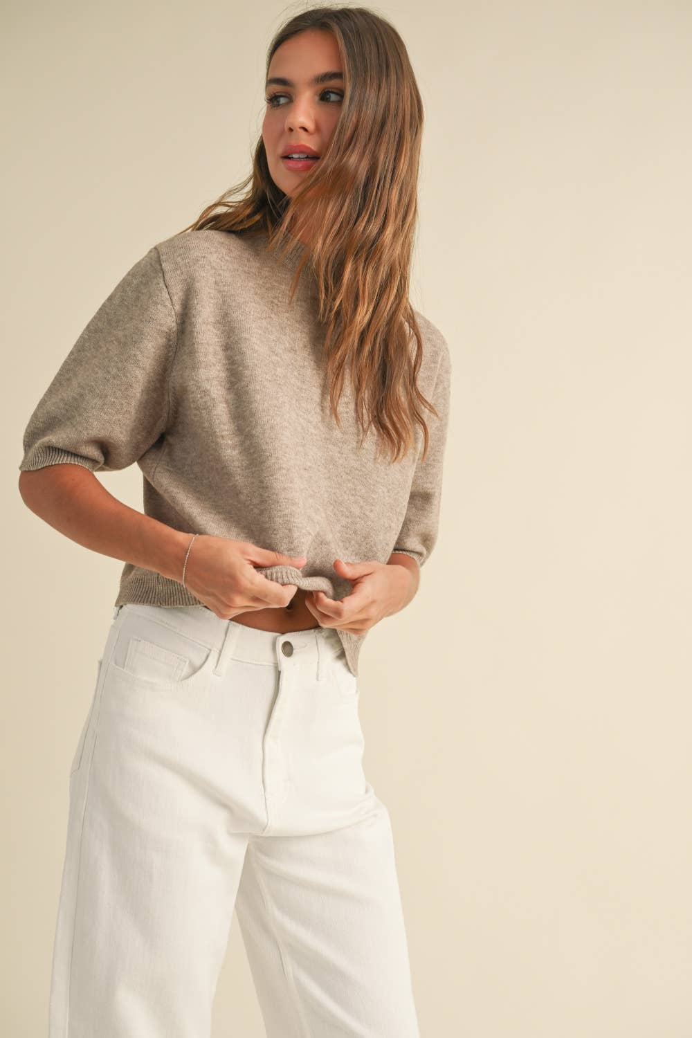 Classic ribbed - SHORT SLEEVE SWEATER TOP