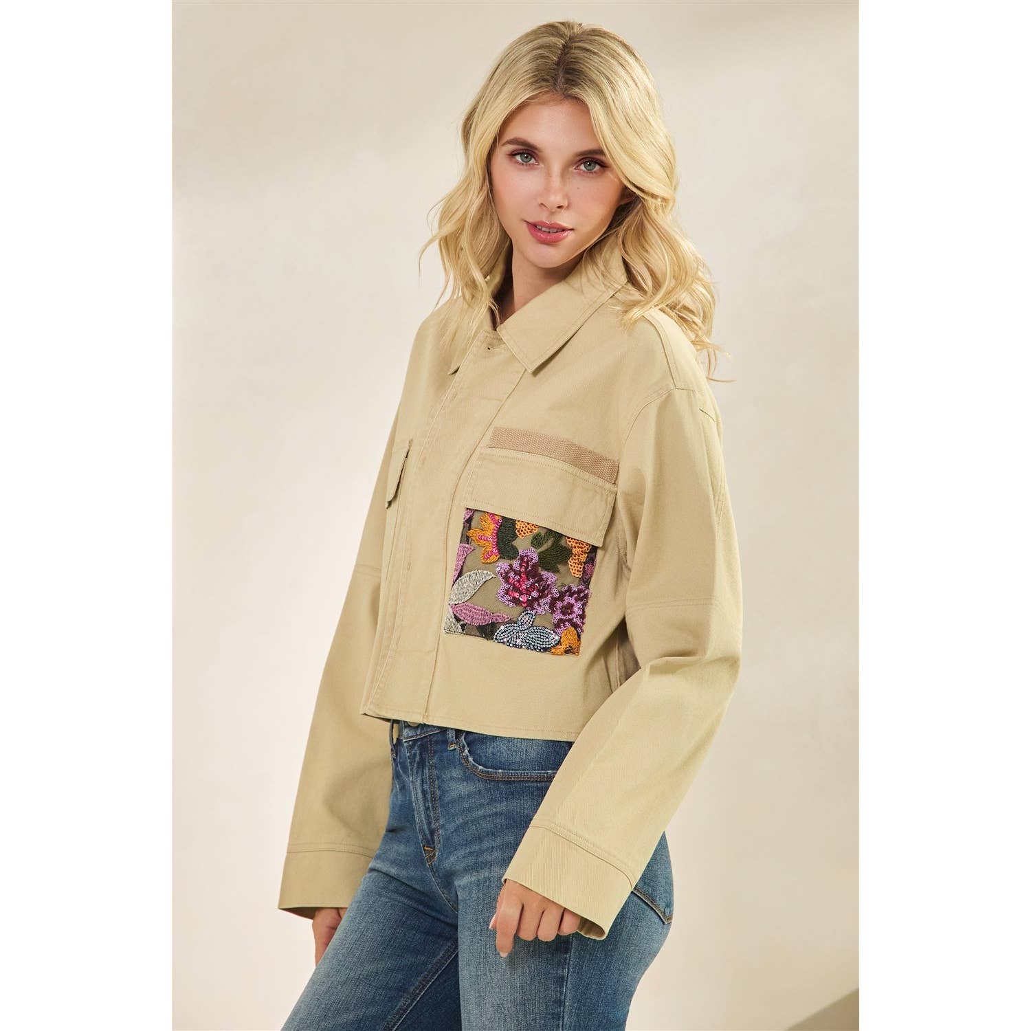 Vervet - Flower Sequins Contrast Jacket