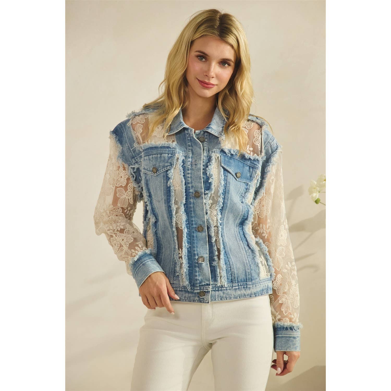 Vervet - Denim Jacket with Floral Organza Inset