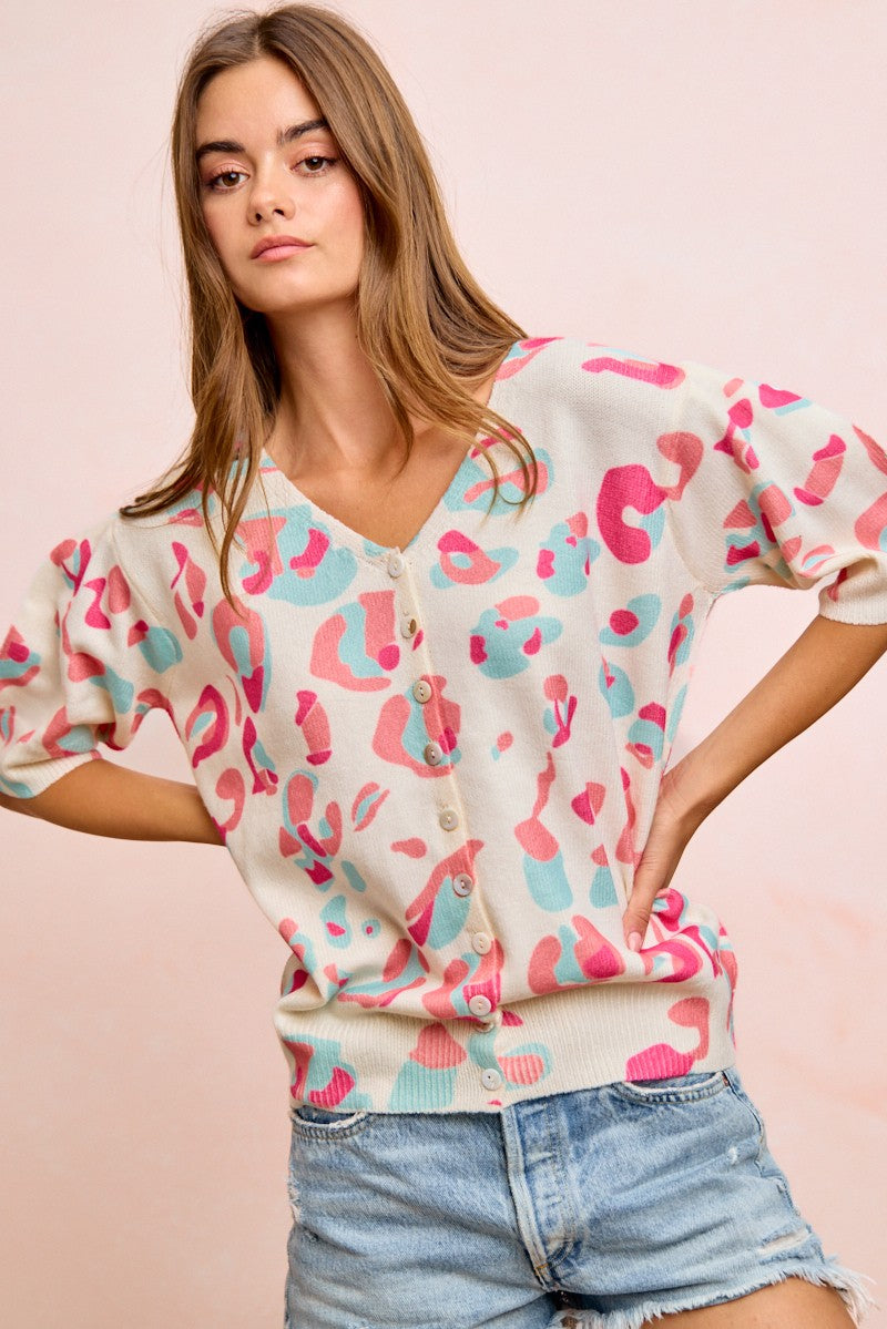 Leopard Print Lightweight Knit Cardigan Top
