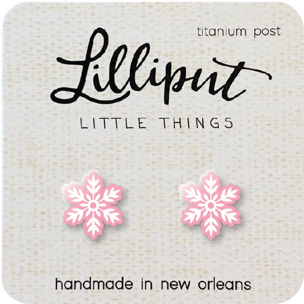 Pink Christmas Snowflake Earrings