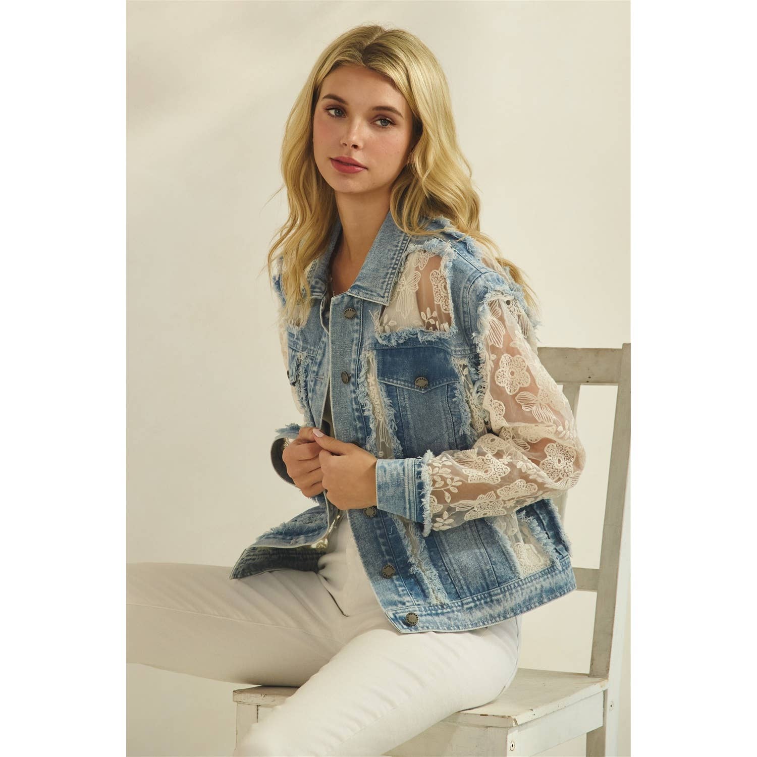 Vervet - Denim Jacket with Floral Organza Inset