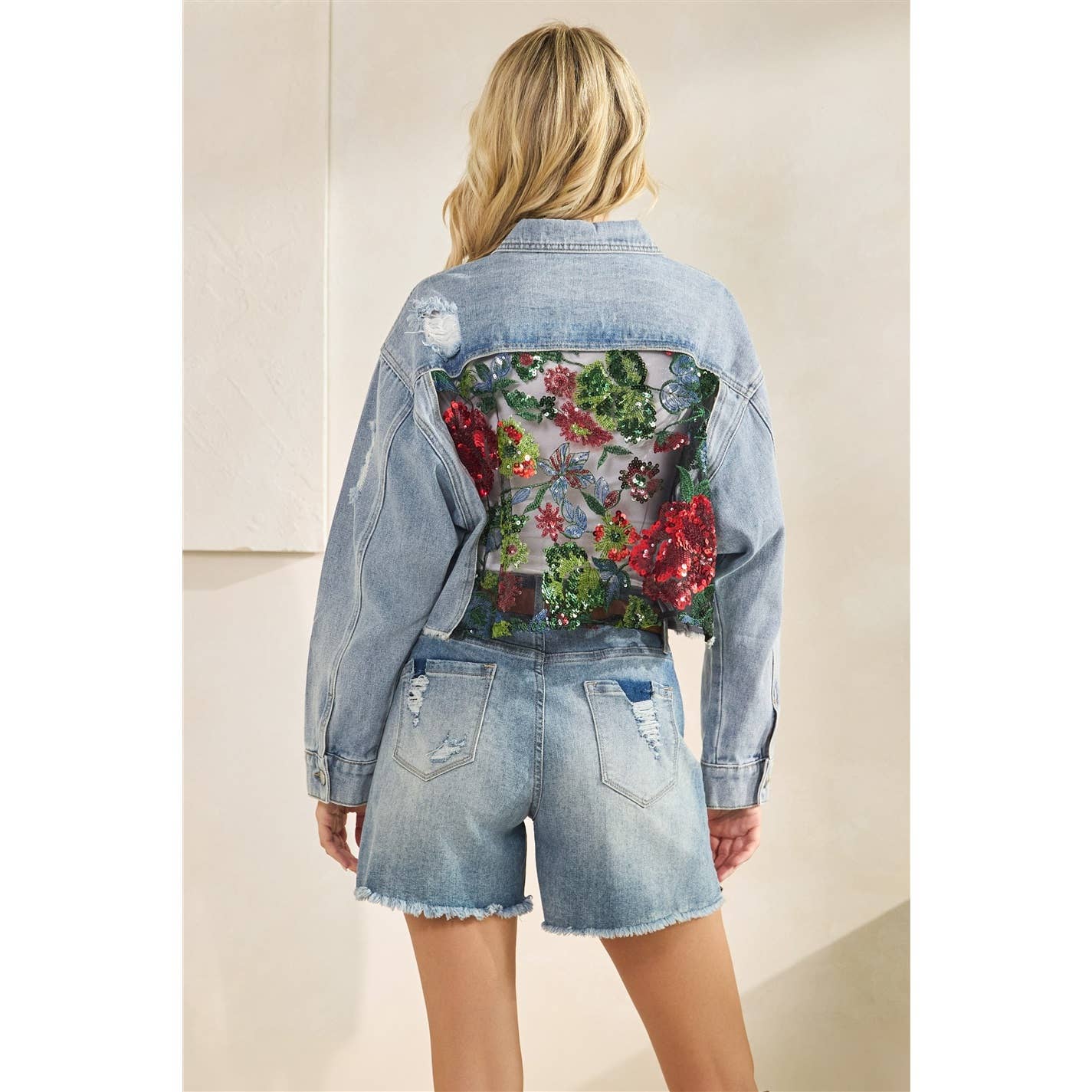 Denim Blossom Laceback Jacket