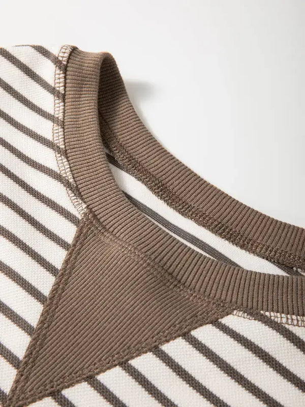 Parchment Contrast Detail Striped Ruffle Short Sleeve Top