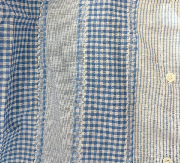 Blue Patchwork Stripe Button-Up Shirt