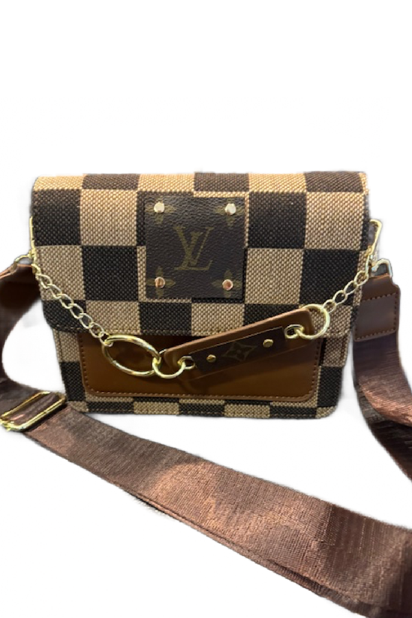 LV Upcycled Checker Chained Crossbody Bag