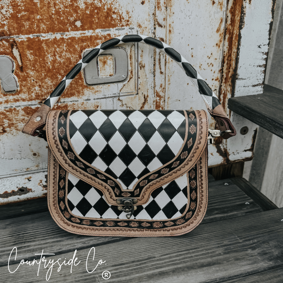 Zadie Tooled Leather Checkered Handbag