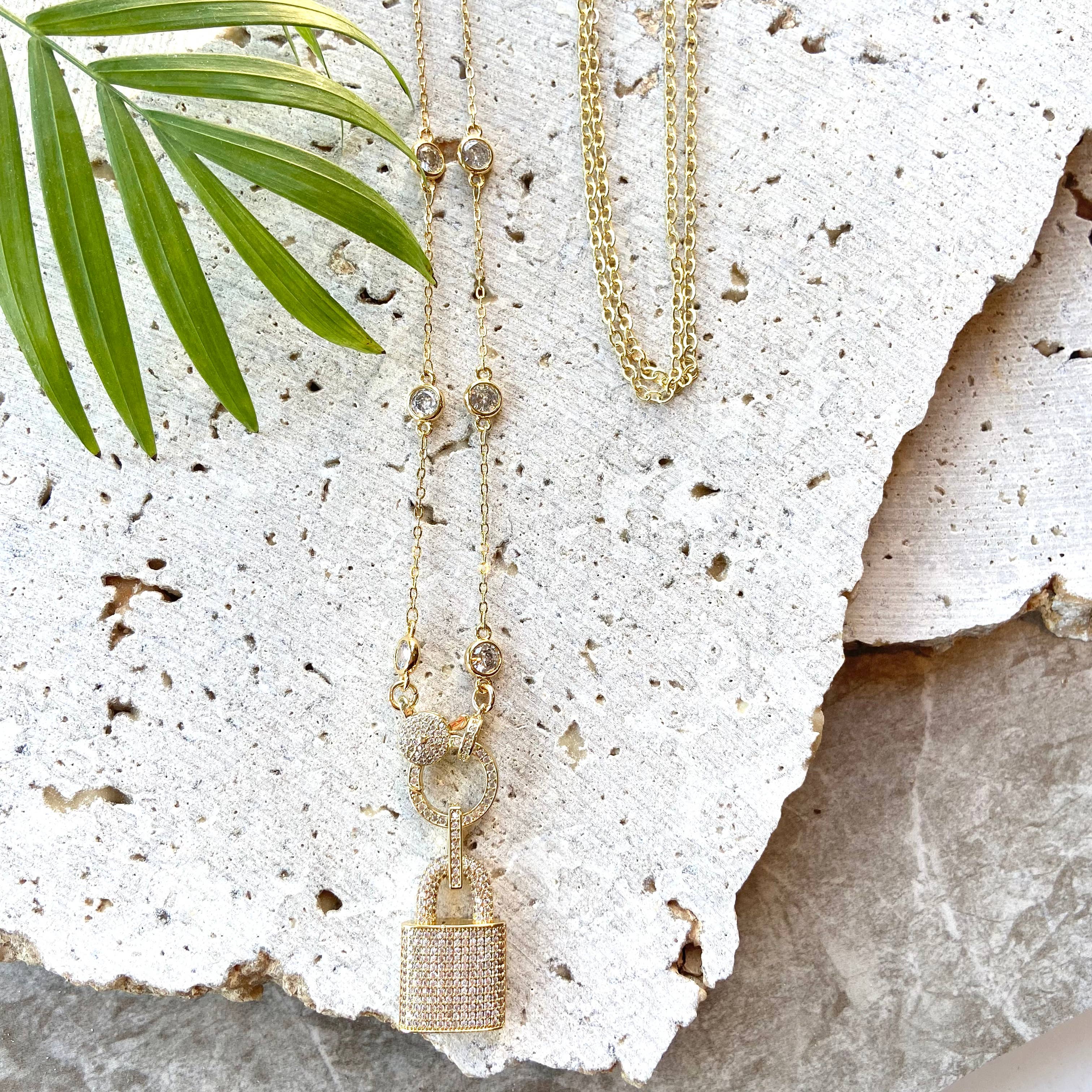 Crystal Gold Lock Necklace
