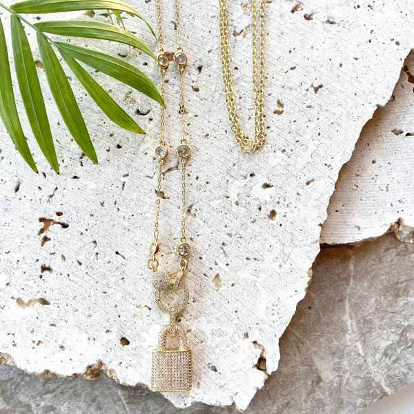 Crystal Gold Lock Necklace
