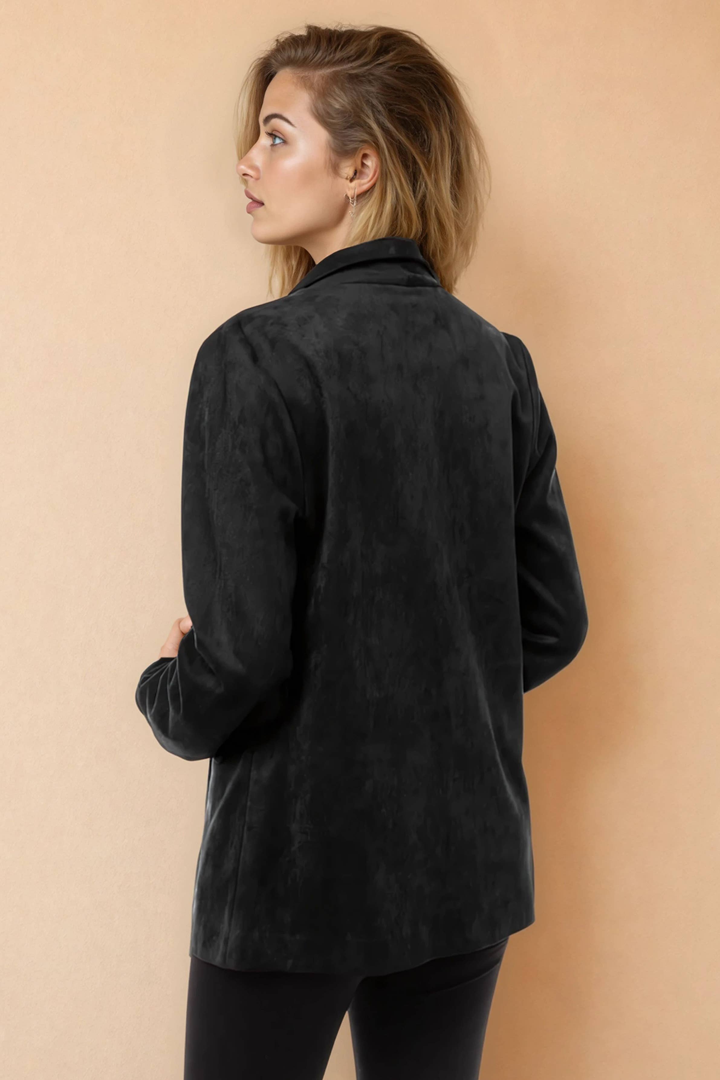 Deep Neck Faux Suede Blazer