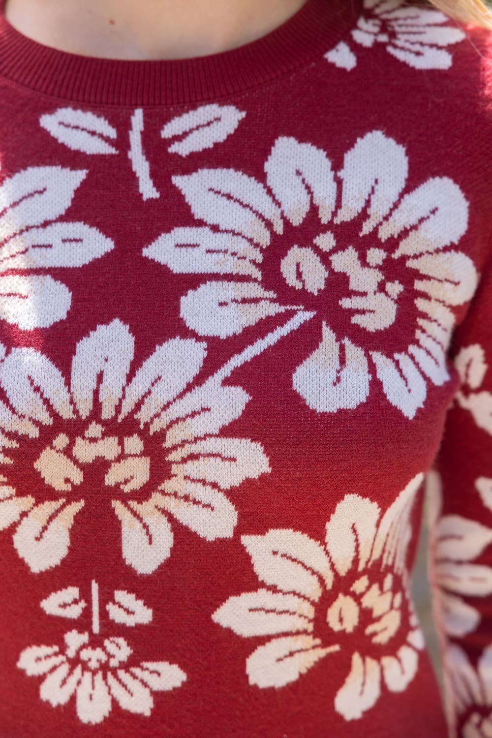 Large Floral Design Long Sleeve Sweater Top