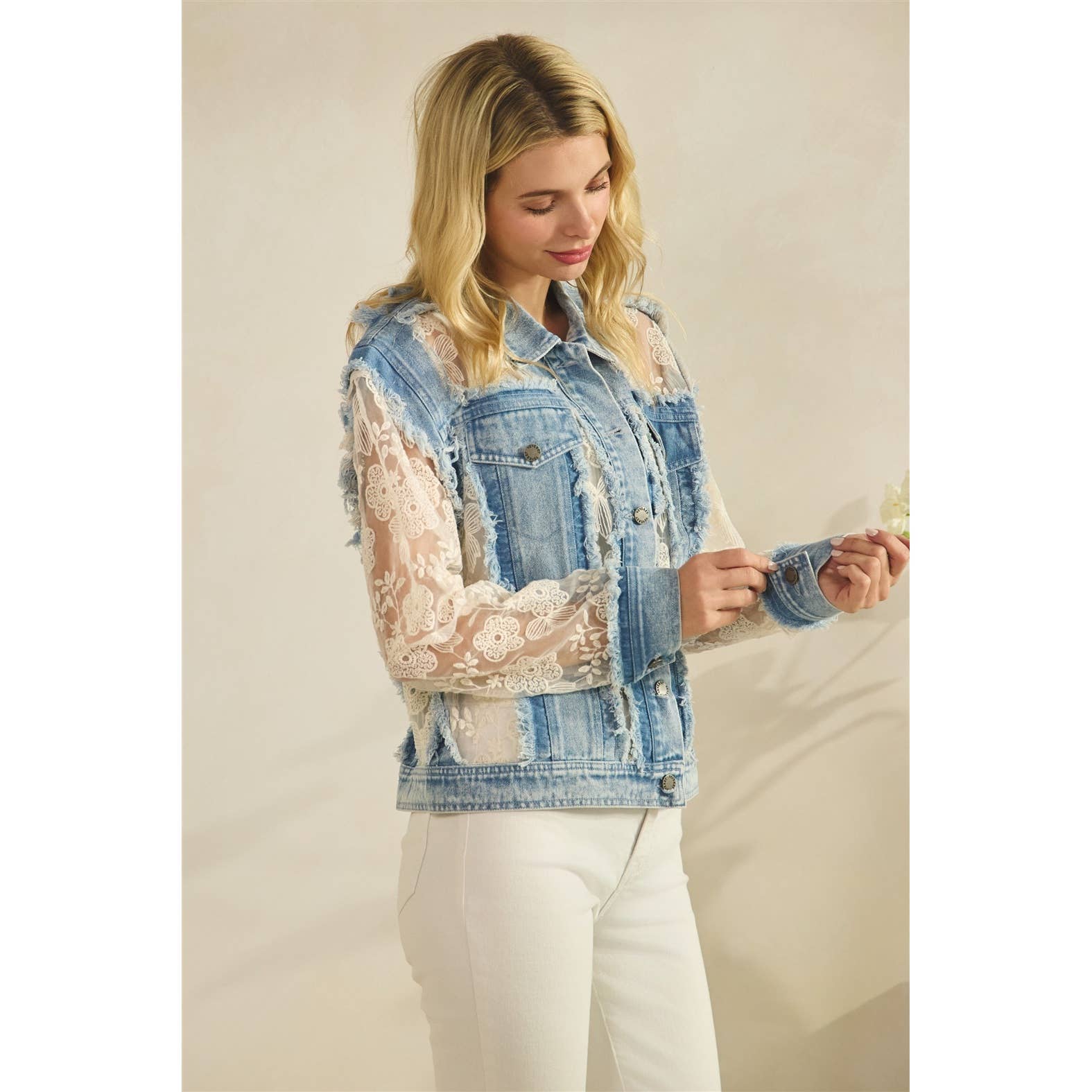 Vervet - Denim Jacket with Floral Organza Inset