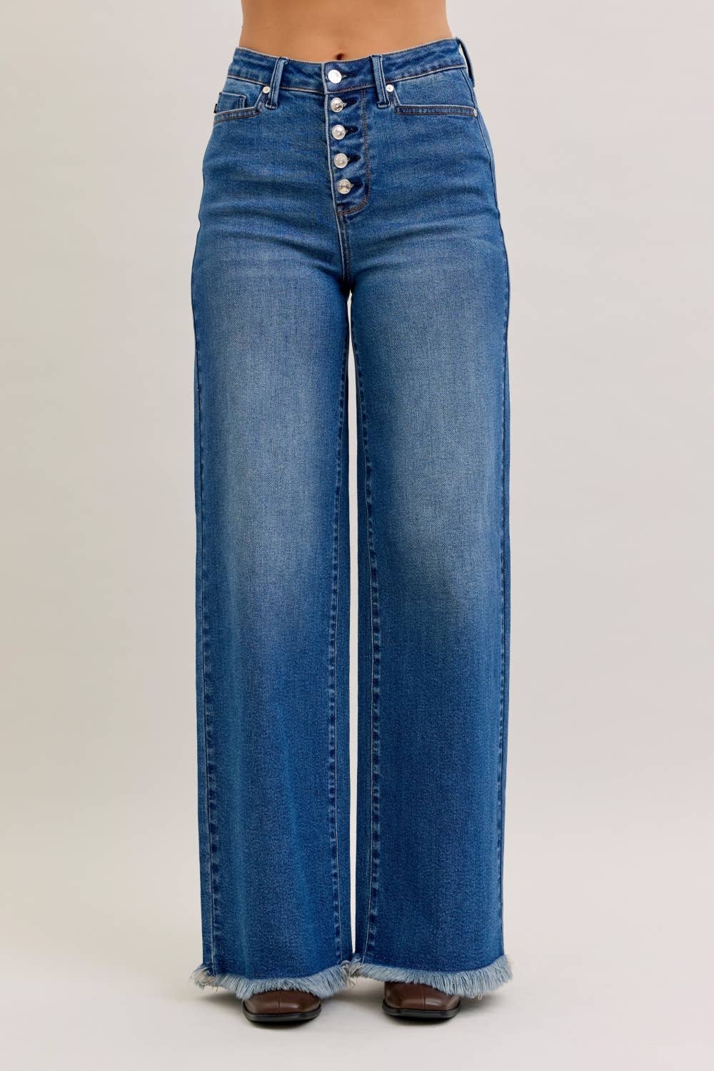 Judy Blue HW Column Straight Button-Fly & Back Welt Pkts