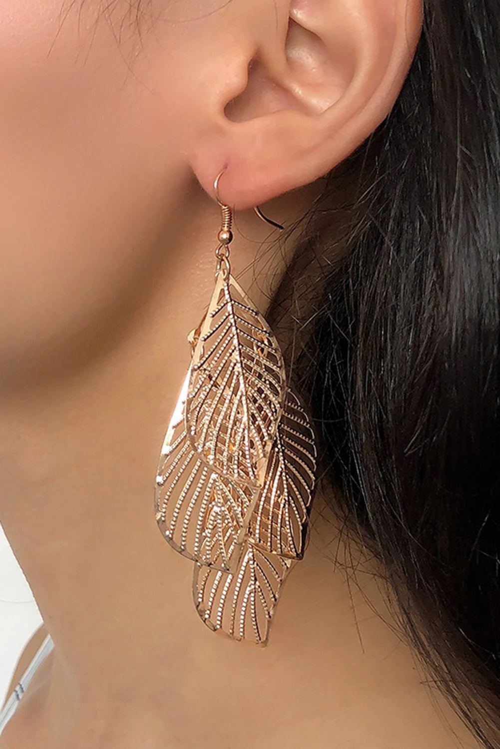 Hollow Out Leaves Plated Alloy Hook Earrings
