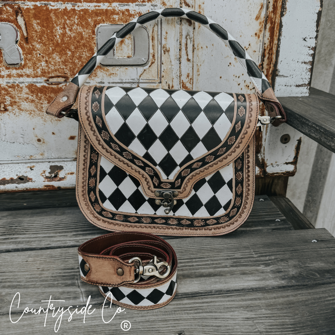 Zadie Tooled Leather Checkered Handbag