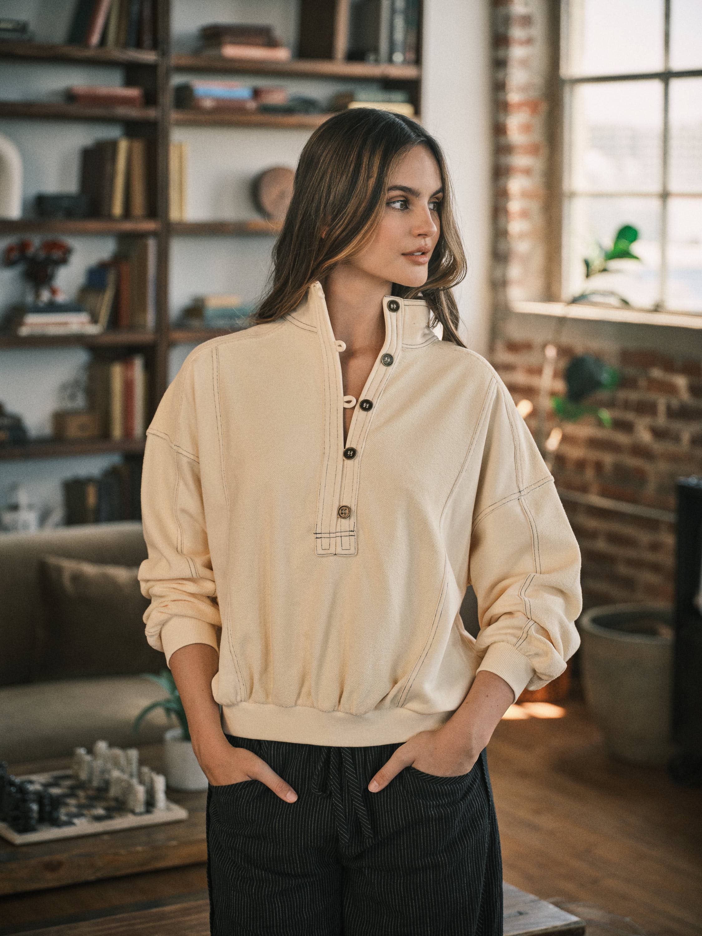 Cozy French Terry Mock Neck Sweatshirt
