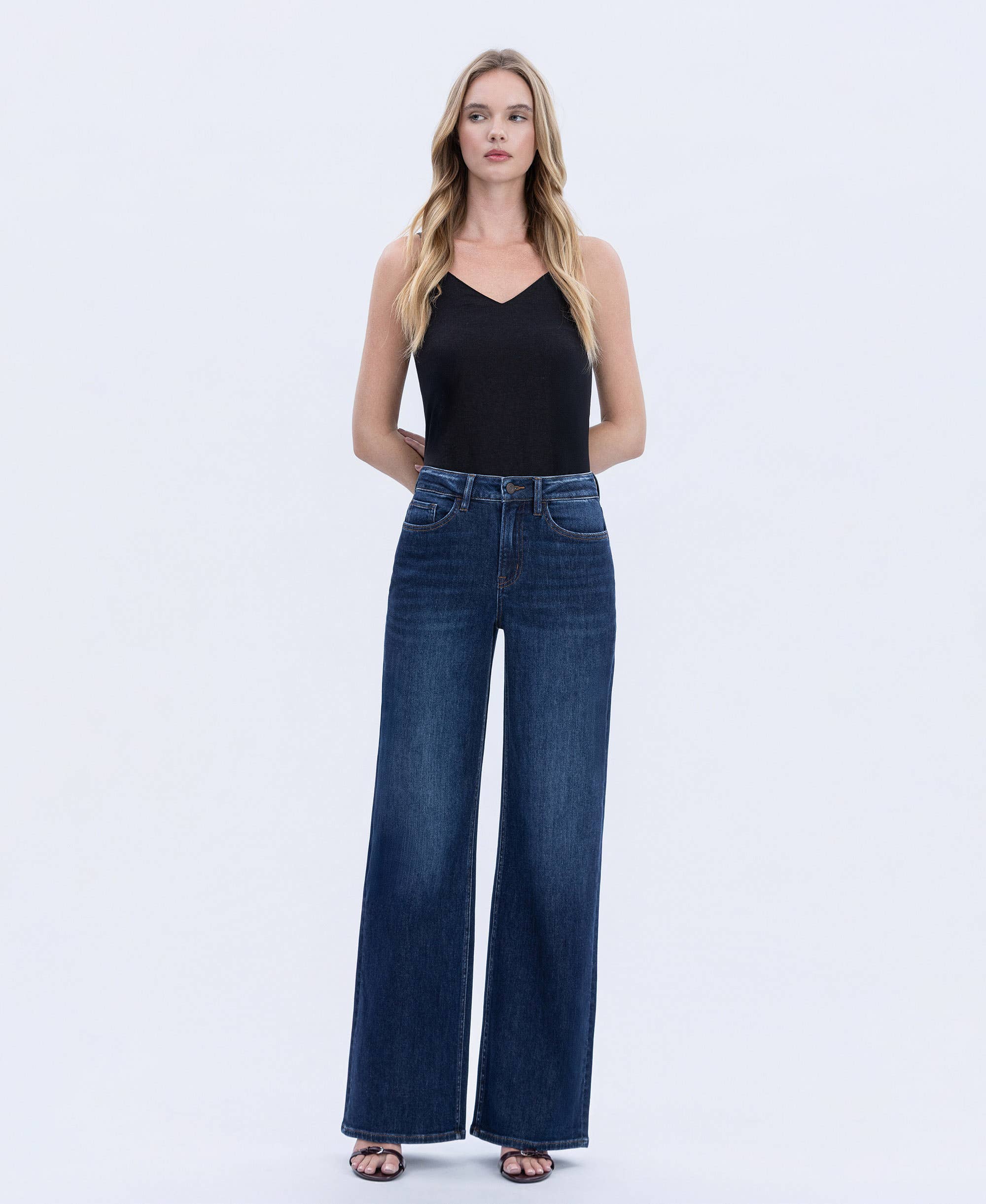 Vervet SUPER HIGH RISE FULL LENGTH DARK WASH WIDE JEANS