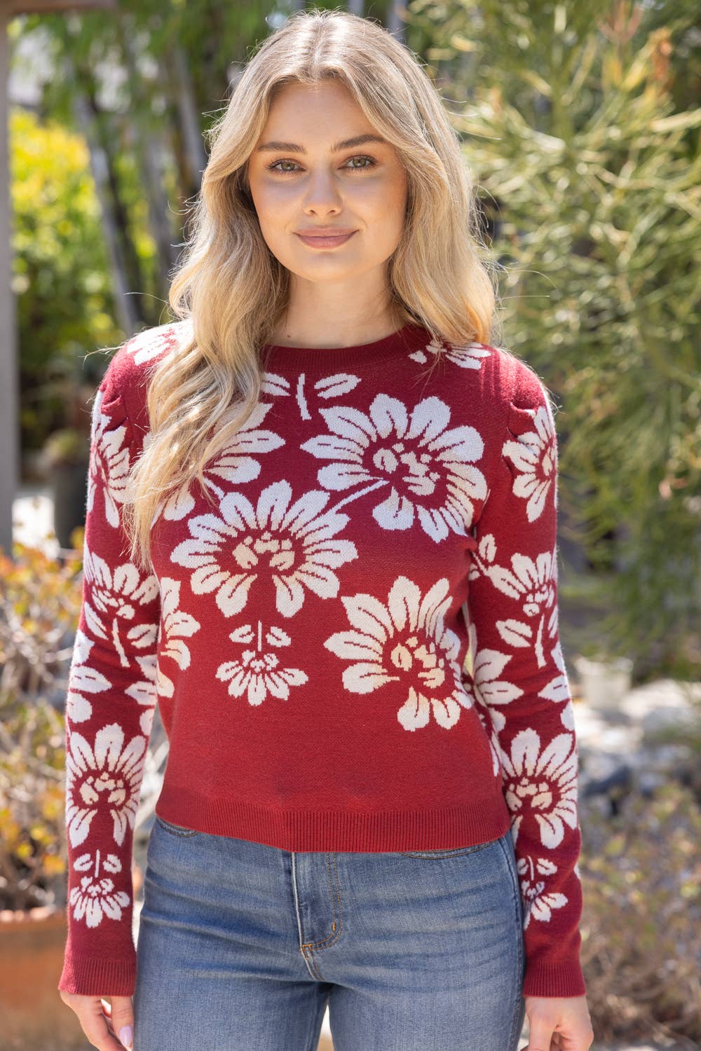 Large Floral Design Long Sleeve Sweater Top