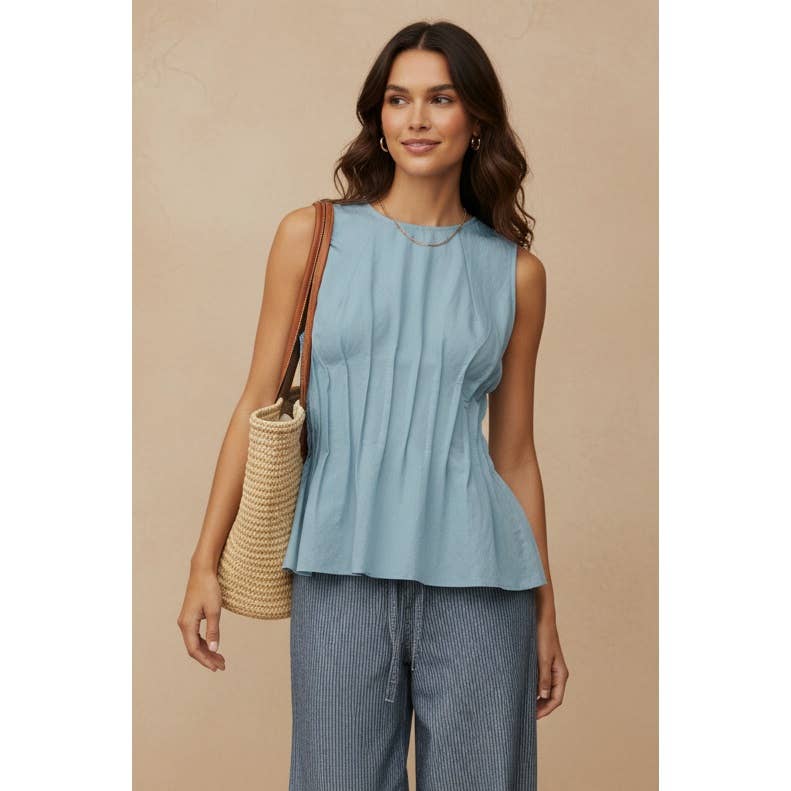 Pleated Peplum Sleeveless Top