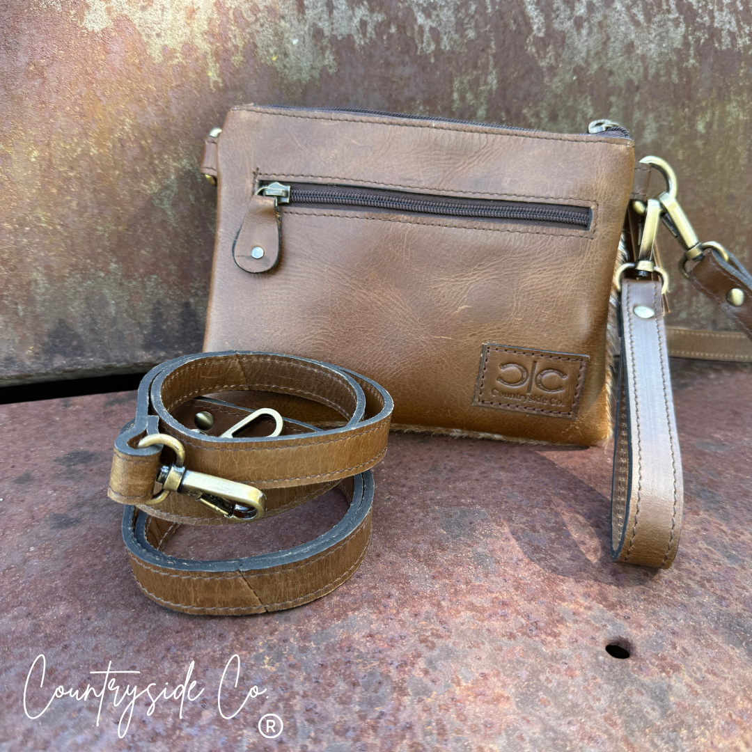 Cherry Cowhide Purse Crossbody with Wristlet
