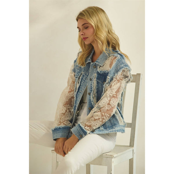 Vervet - Denim Jacket with Floral Organza Inset