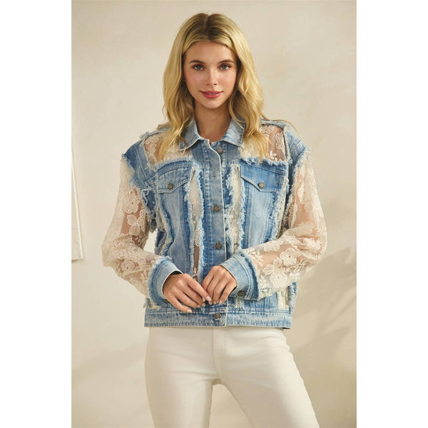 Vervet - Denim Jacket with Floral Organza Inset