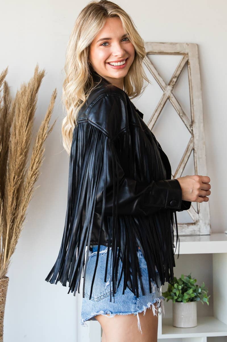 Fringed Faux Leather Vintage  Moto jacket