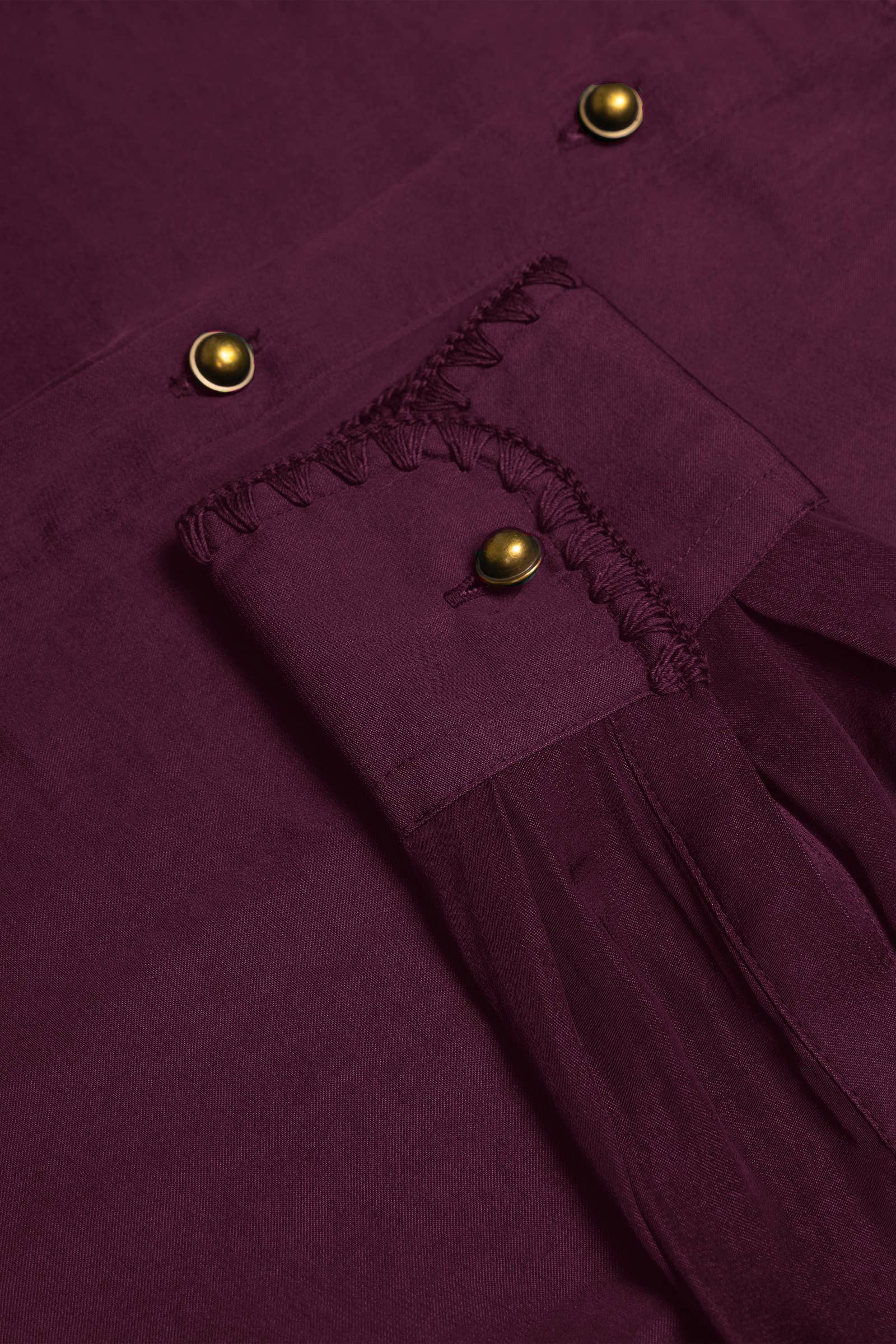 Blanket-stitch Cuff Button Up Cropped Blouse