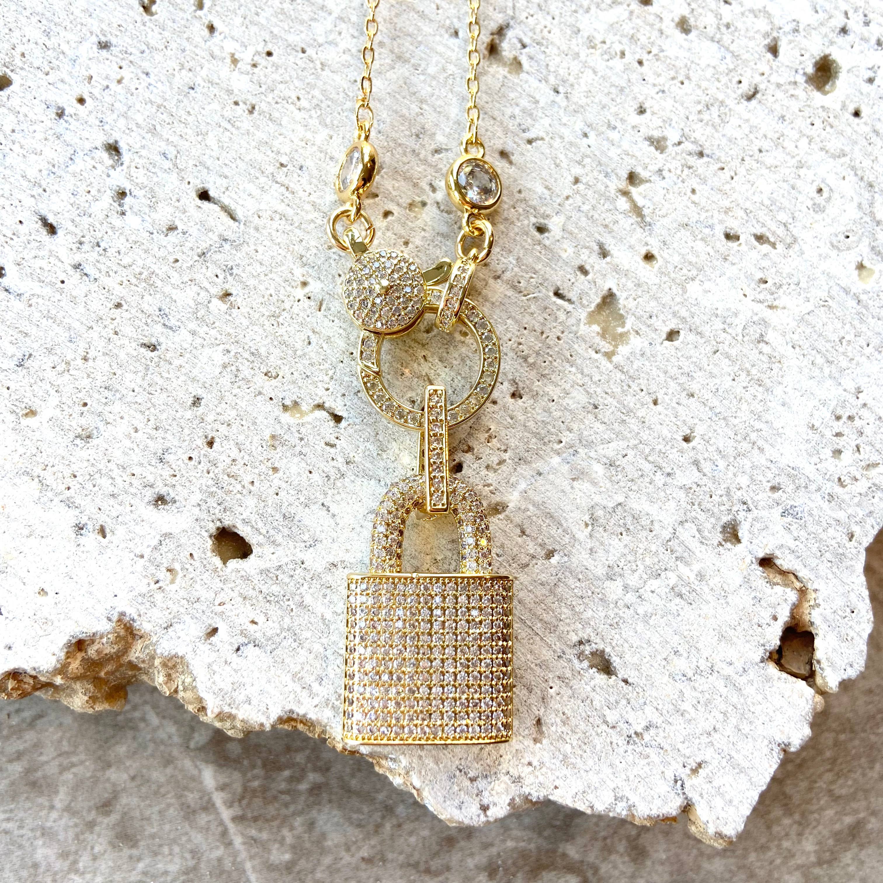 Crystal Gold Lock Necklace