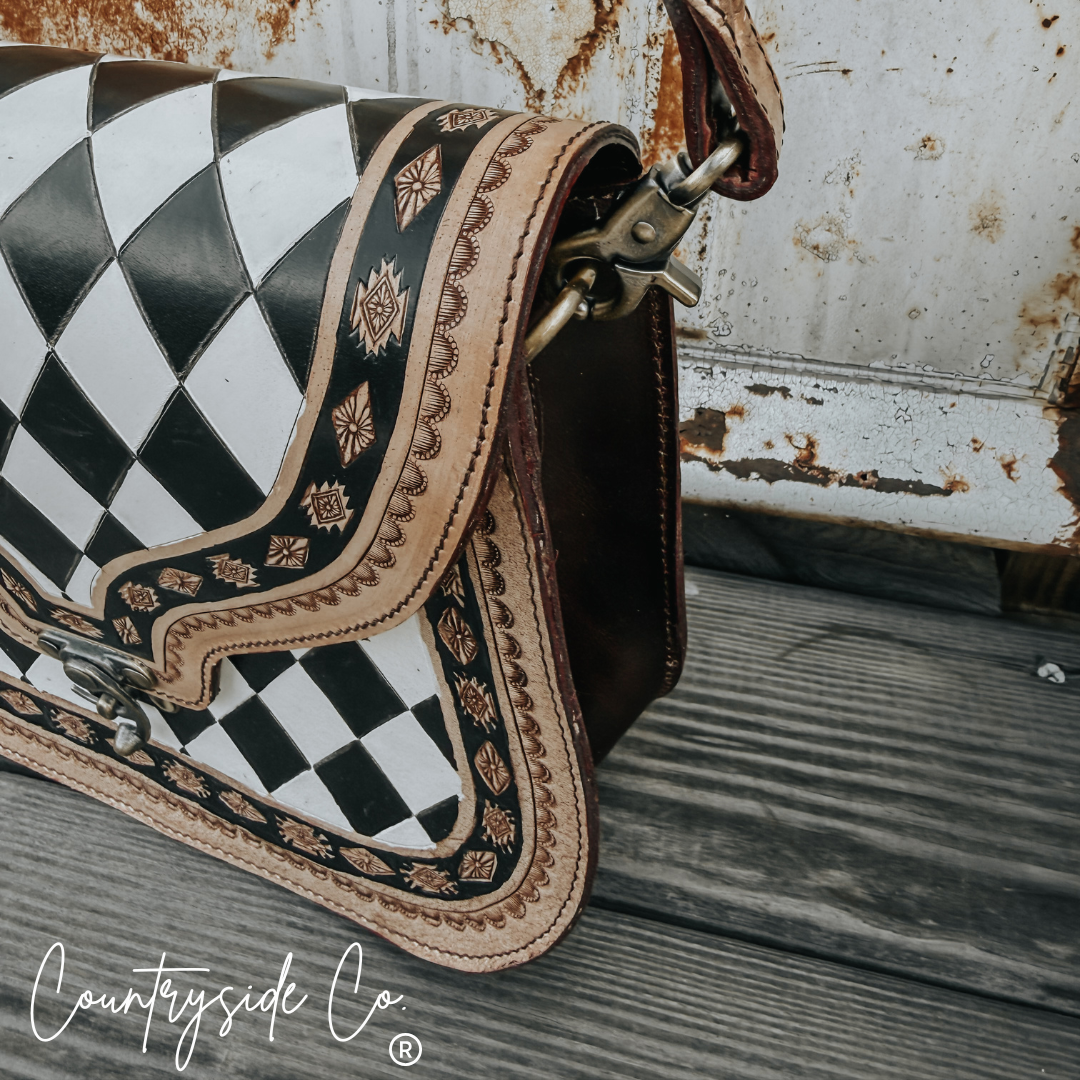 Zadie Tooled Leather Checkered Handbag