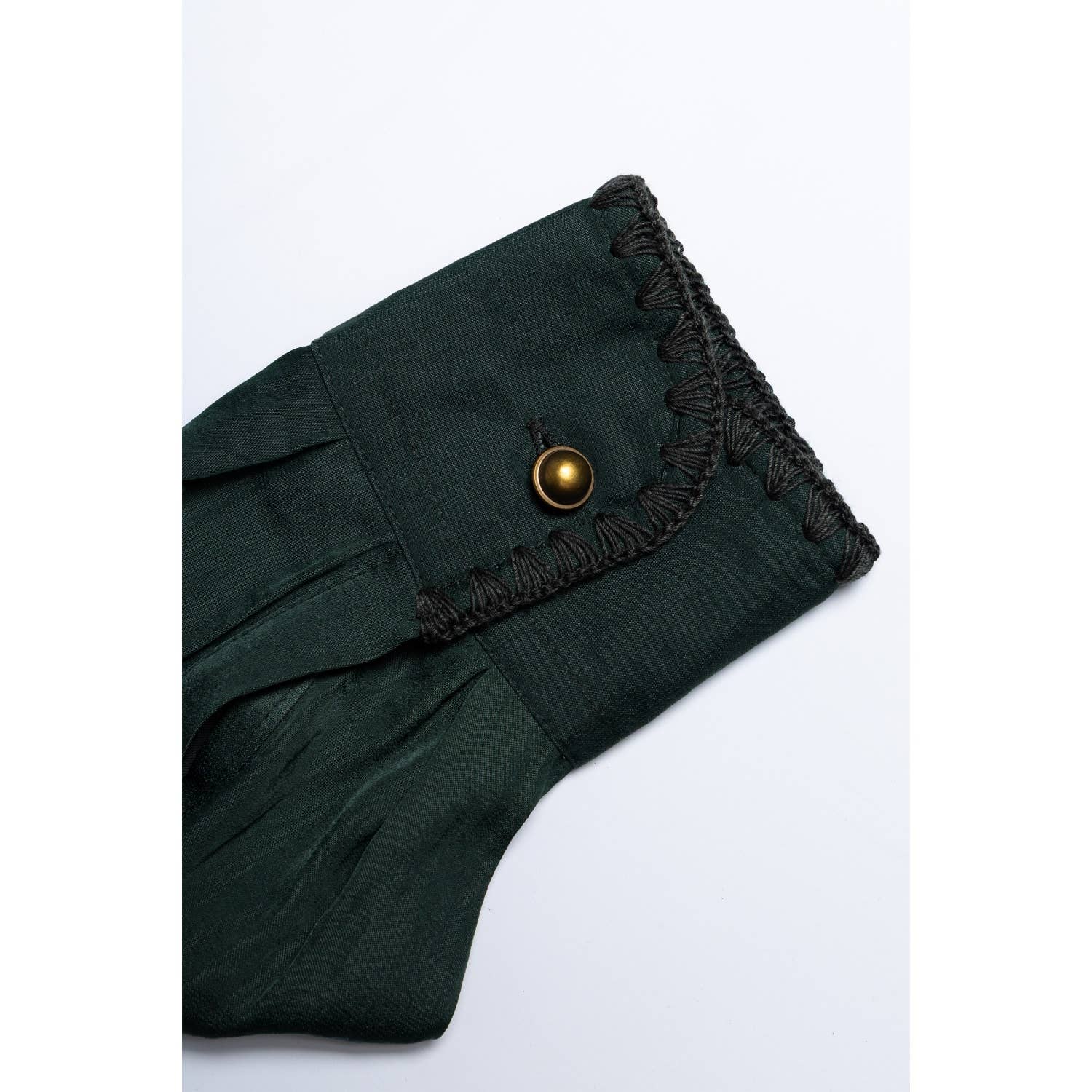 Blanket-stitch Cuff Button Up Cropped Blouse