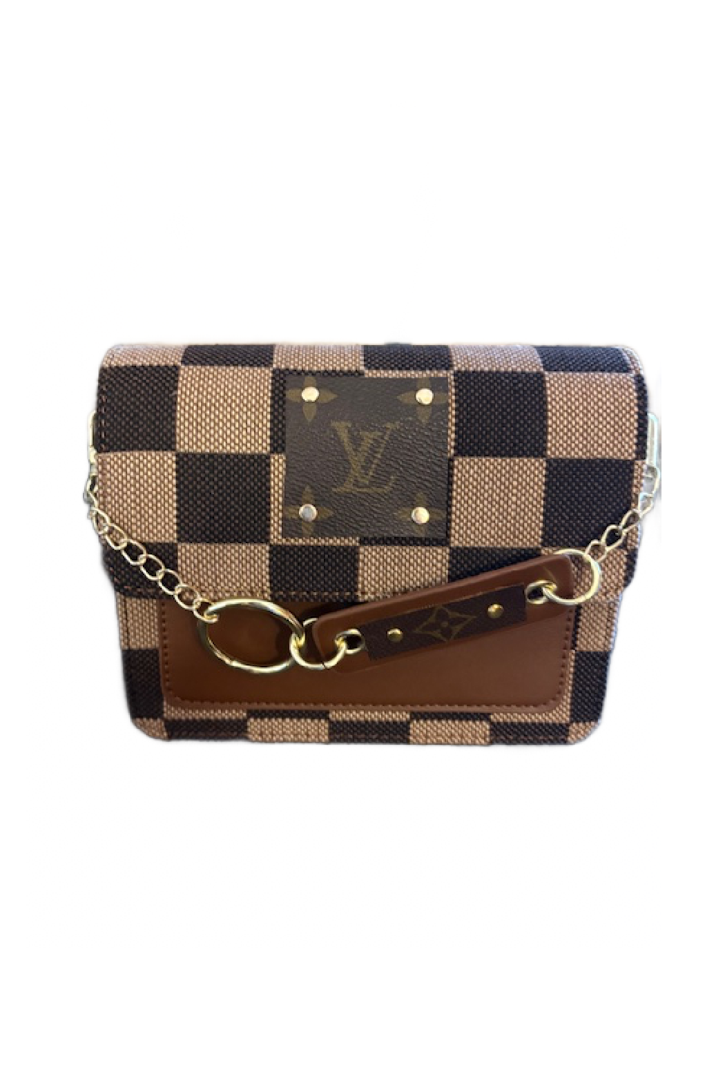 LV Upcycled Checker Chained Crossbody Bag
