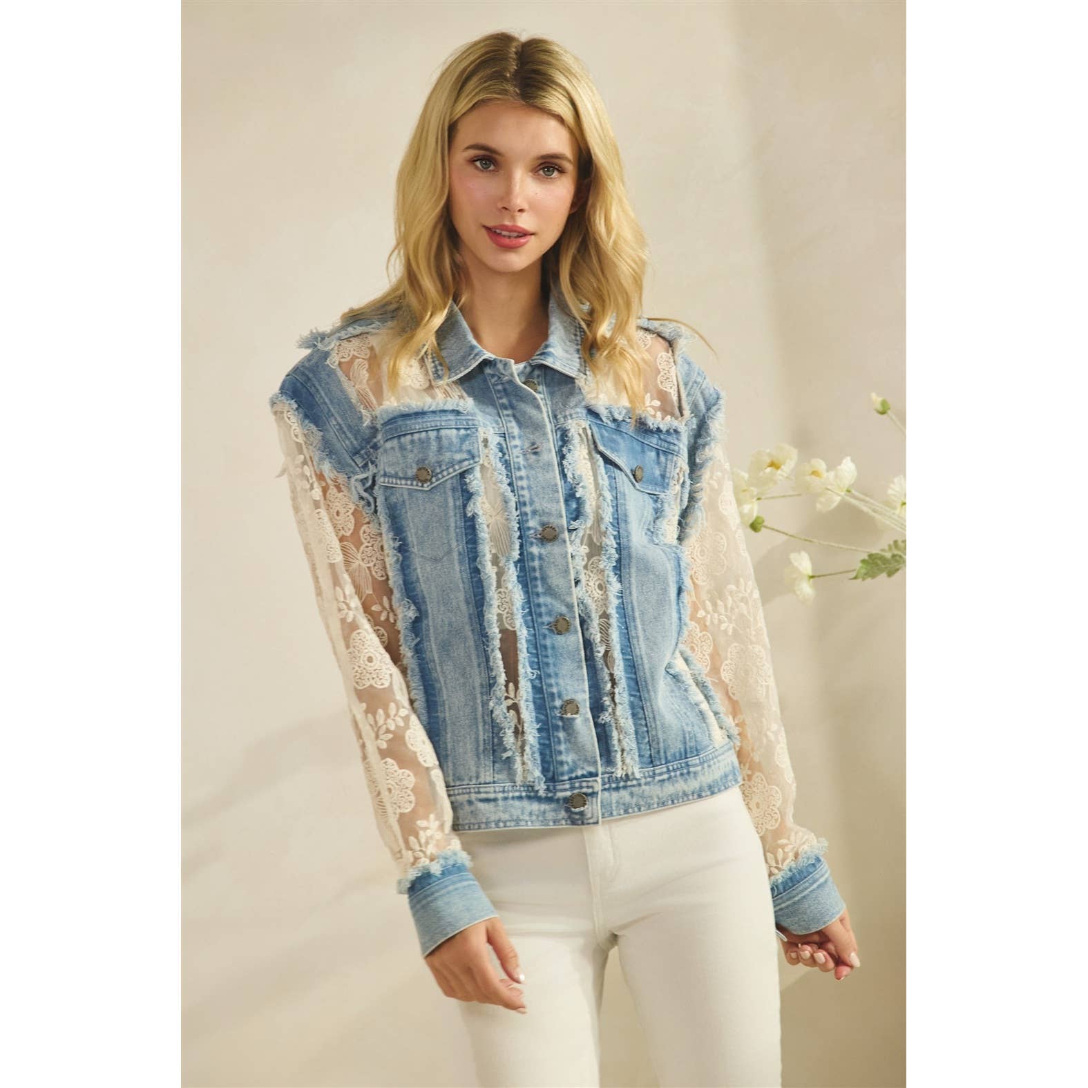 Vervet - Denim Jacket with Floral Organza Inset