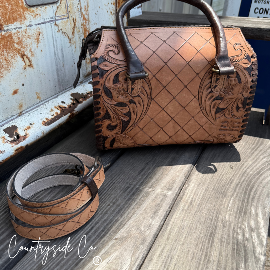 Vanderbilt Tooled Leather and Pearls Speedy Bag