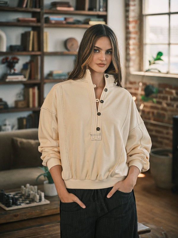 Cozy French Terry Mock Neck Sweatshirt
