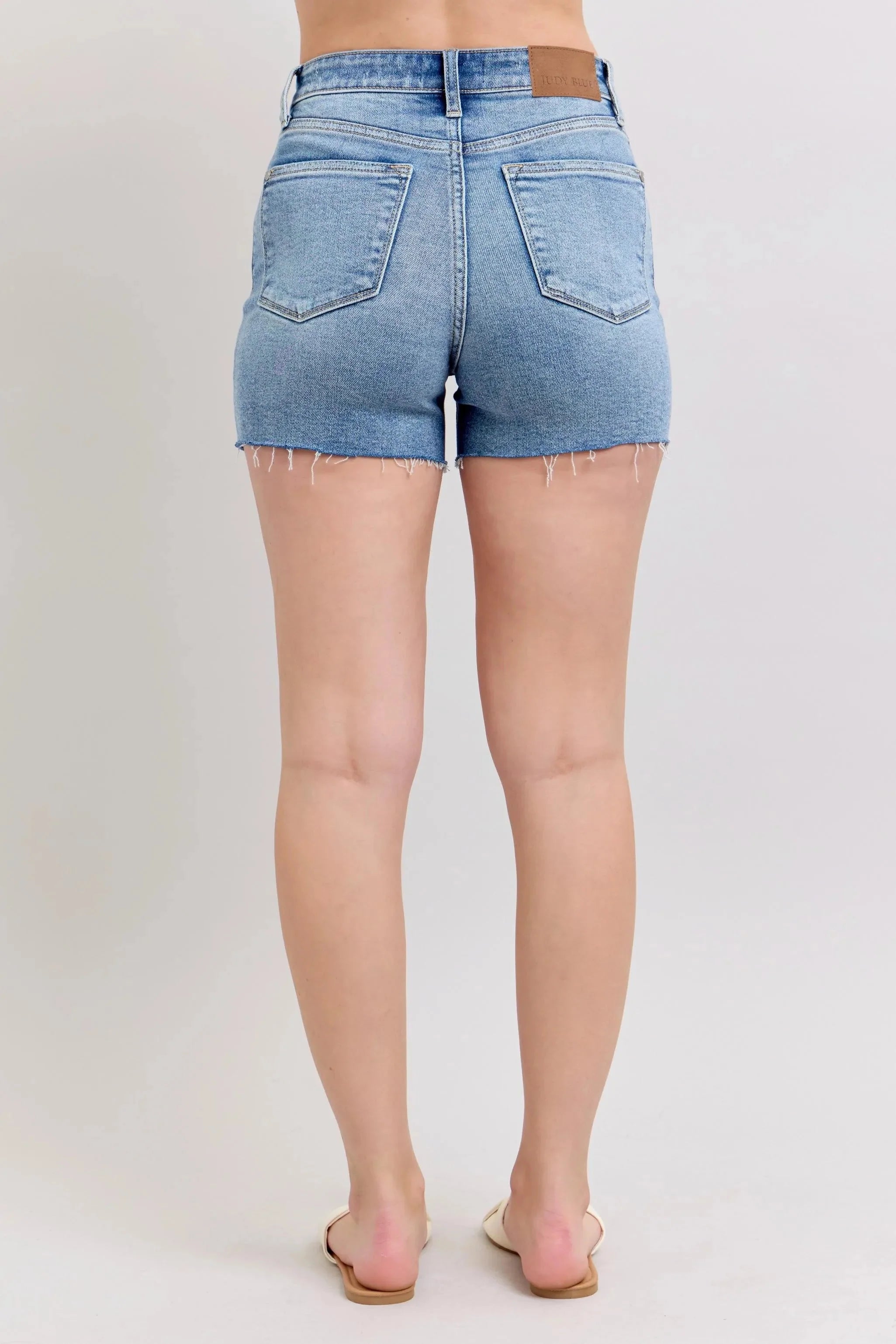 Judy Blue Full Size High Waist Denim Shorts W/stitch Over Destroy