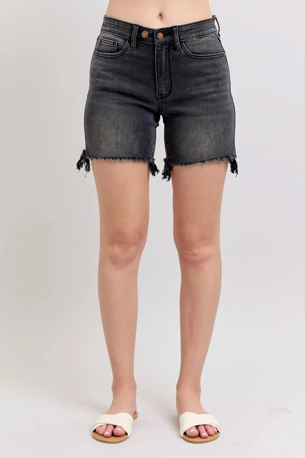Judy Blue Full Size Long Cut Off 2 Button Dad Denim Shorts Plus Size