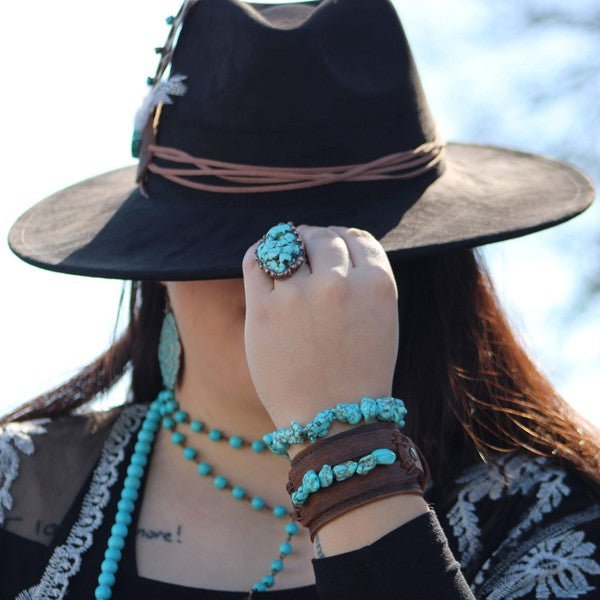 Leather Cuff With Blue Turquoise Chunks