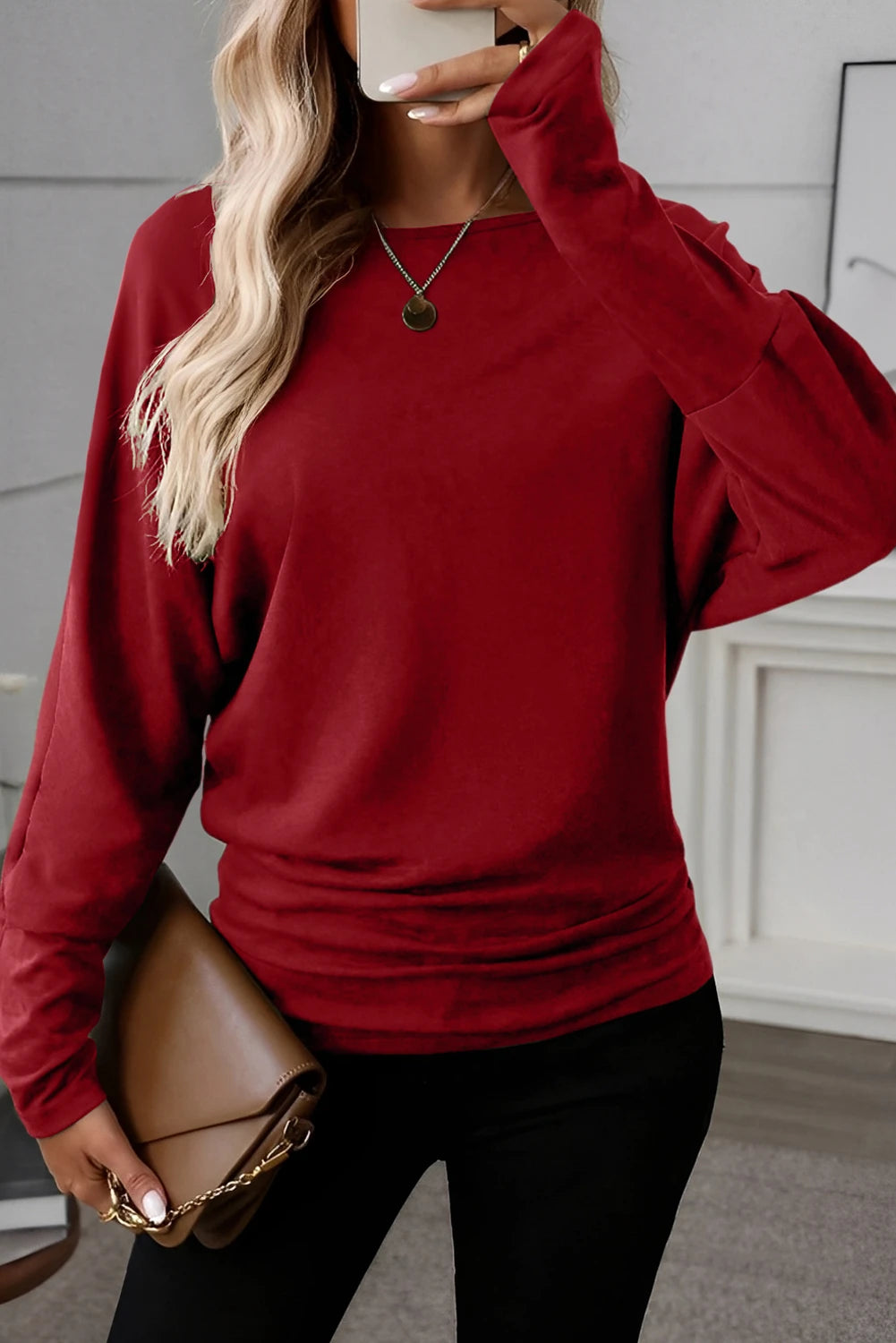 Solid Color Extended Cuffs Long Sleeve Top