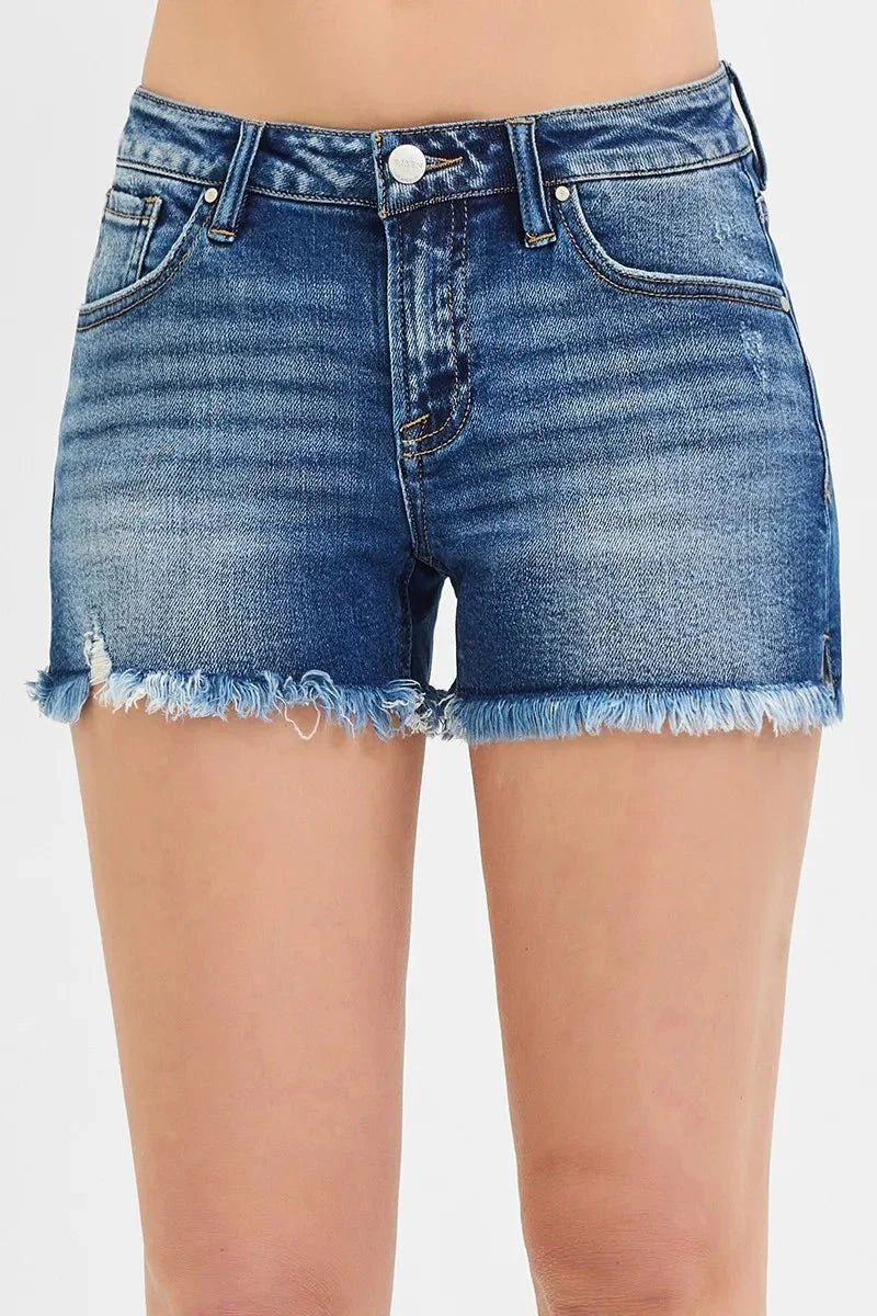 RISEN Full Size Low Rise Frayed Denim Shorts