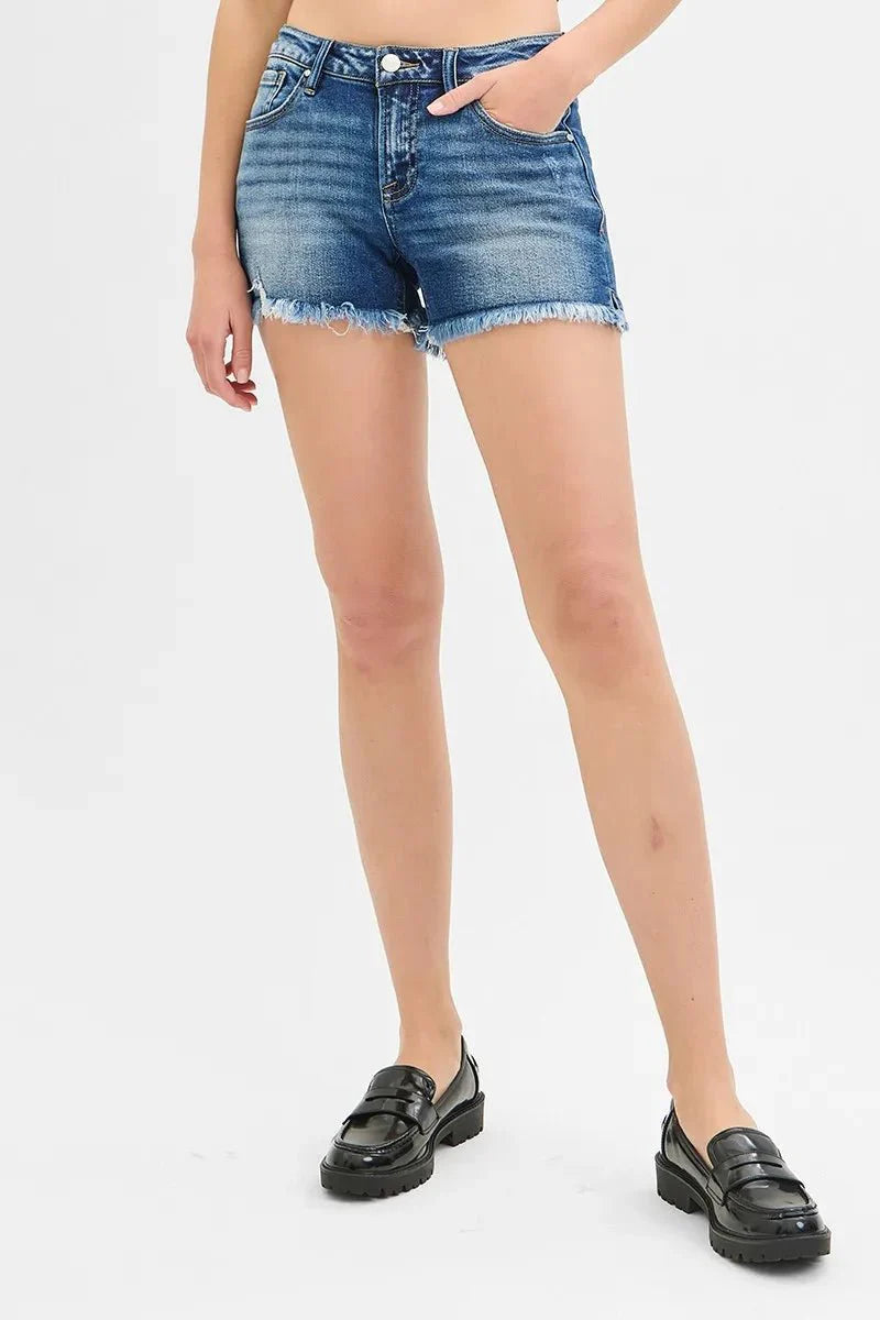 RISEN Full Size Low Rise Frayed Denim Shorts