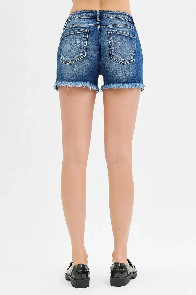 RISEN Full Size Low Rise Frayed Denim Shorts