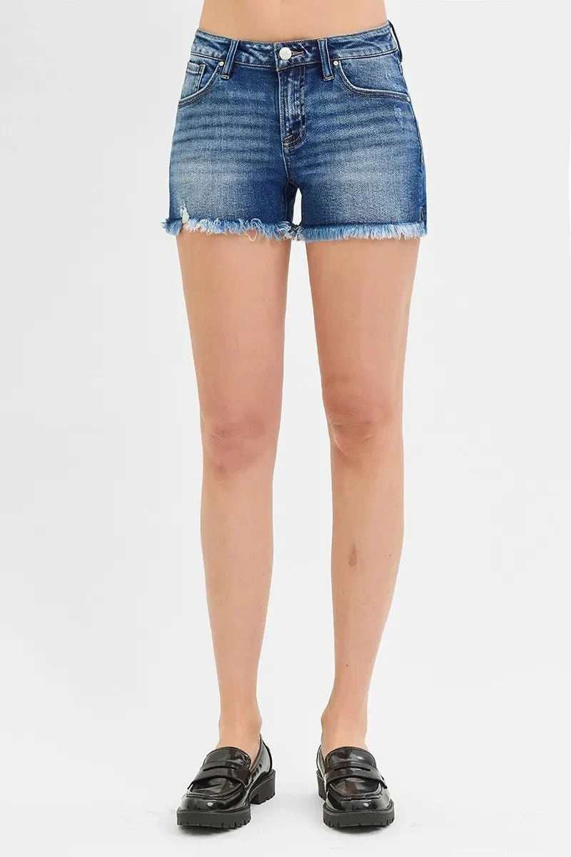 RISEN Full Size Low Rise Frayed Denim Shorts